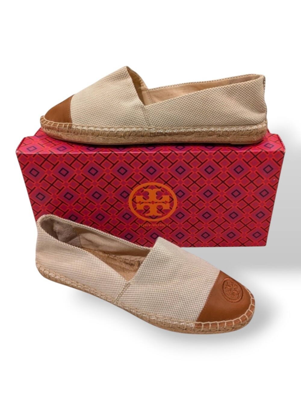 Tory Burch Colorblock Natural Tan Espadrille Flats Women's Size 9.5 NWOT